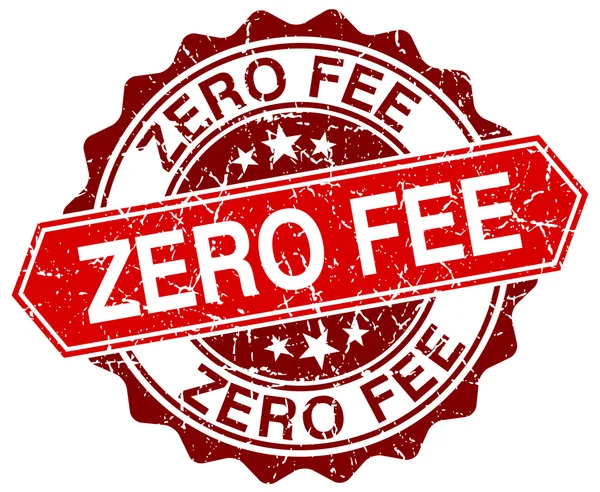 Zero fee red round grunge stamp on white — Stock Vector