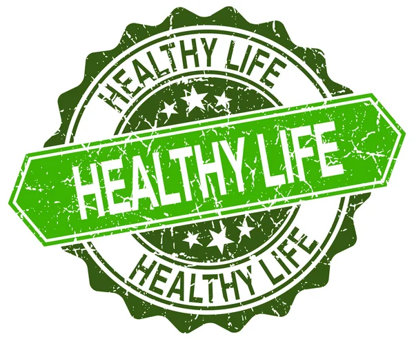 Gesundes Leben grüne runde Retro-Grunge-Siegel — Stockvektor