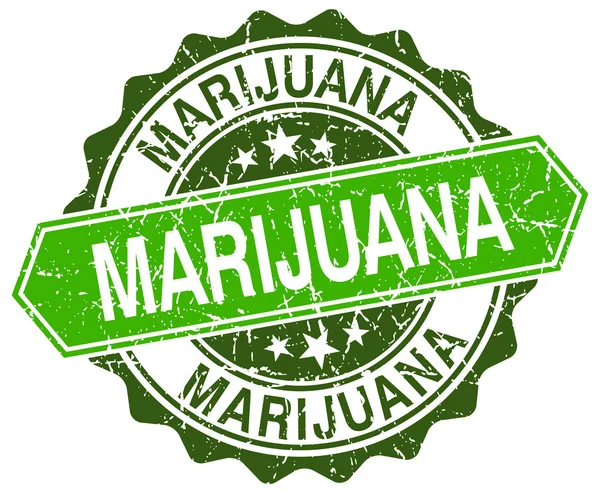 Marihuana verde redondo estilo retro sello grunge — Vector de stock