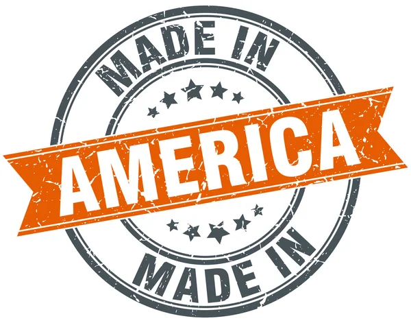 America orange grunge ribbon stamp on white — Stock Vector