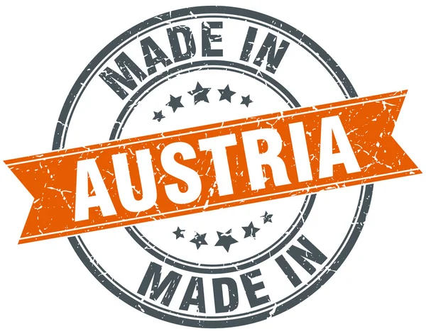 Austria pomarańczowy tło wstążka pieczęć na biały — Wektor stockowy