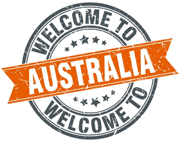 Welcome to Australia orange round ribbon stamp — Stock Vector