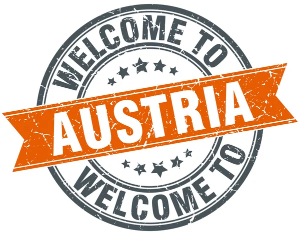 Welcome to Austria orange round ribbon stamp — Stock Vector