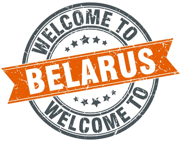 Welcome to Belarus orange round ribbon stamp — Stock Vector