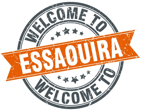 Bienvenue au ruban rond orange Essaouira timbre — Image vectorielle