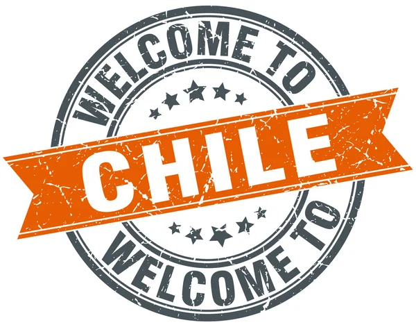 Welcome to Chile orange round ribbon stamp — Stock Vector