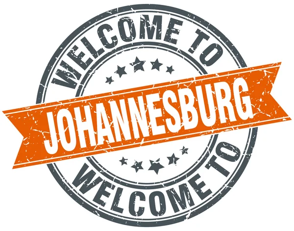Welcome to Johannesburg orange round ribbon stamp — Stock Vector