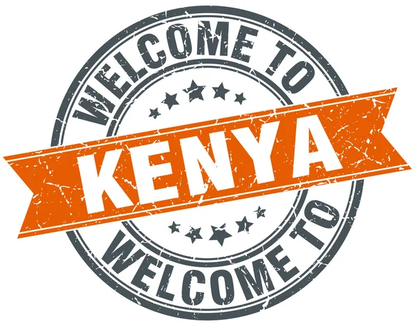 Welcome to Kenya orange round ribbon stamp — Stock Vector