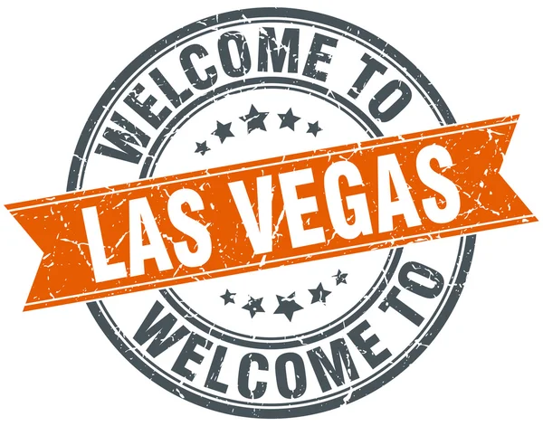 Welkom in Las Vegas oranje ronde lint stempel — Stockvector