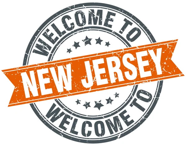 Welcome to New Jersey orange round ribbon stamp — Stock Vector