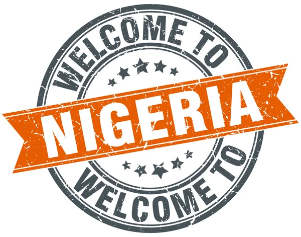 Bienvenido a Nigeria sello de cinta redonda naranja — Archivo Imágenes Vectoriales