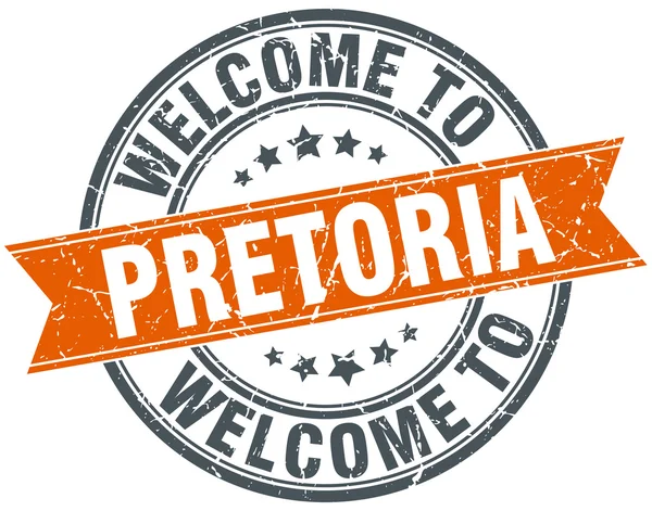 Benvenuto a Pretoria arancione nastro rotondo timbro — Vettoriale Stock