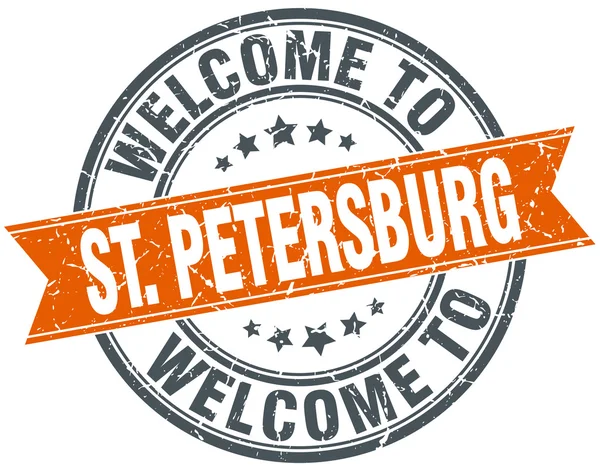 Welcome to St. Petersburg orange round ribbon stamp — Stock Vector