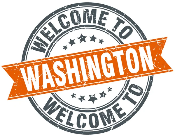 Bienvenue à Washington orange ruban rond timbre — Image vectorielle