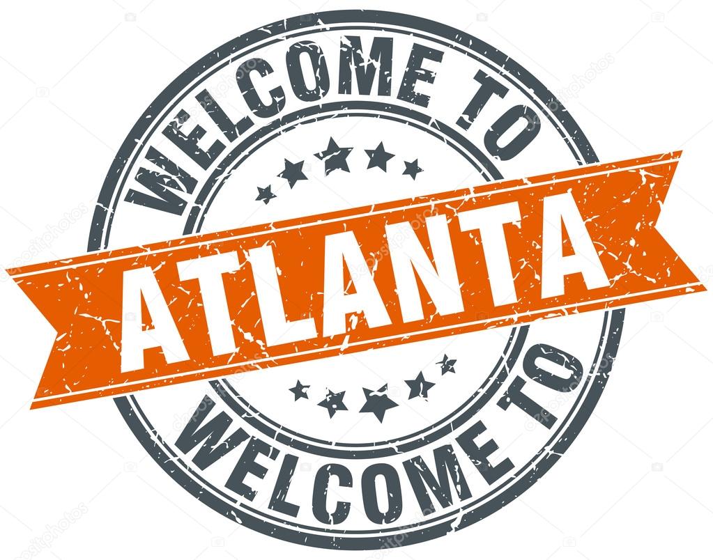 welcome to Atlanta orange round ribbon stamp