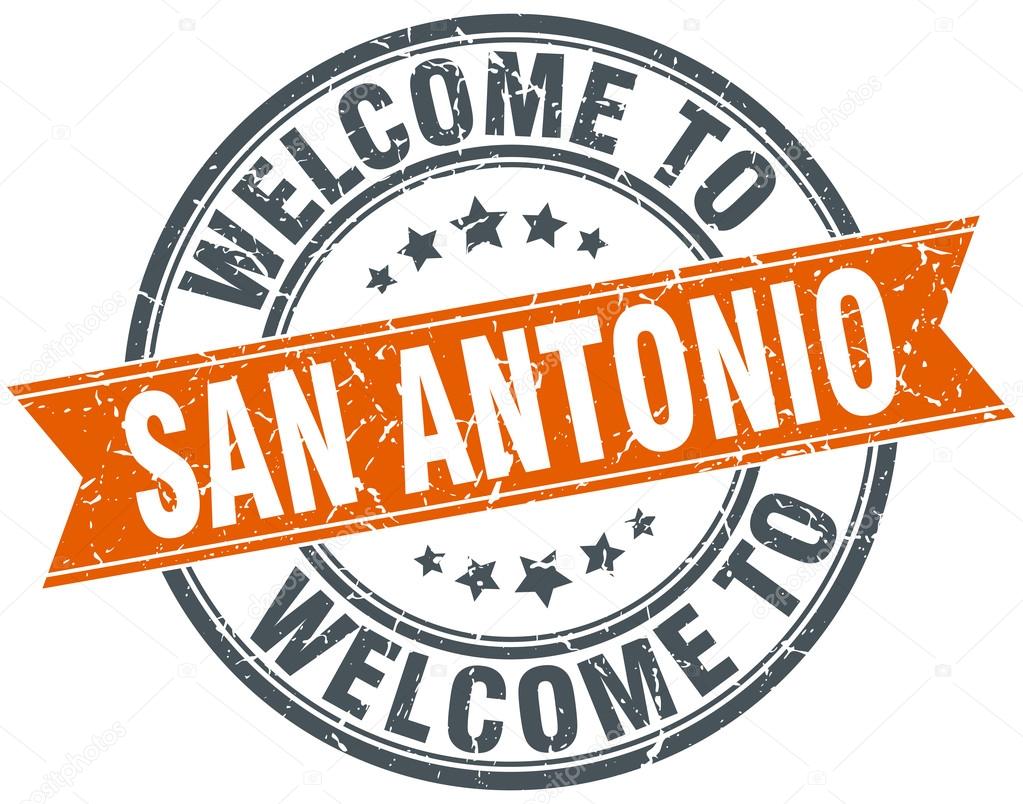 welcome to San Antonio orange round ribbon stamp