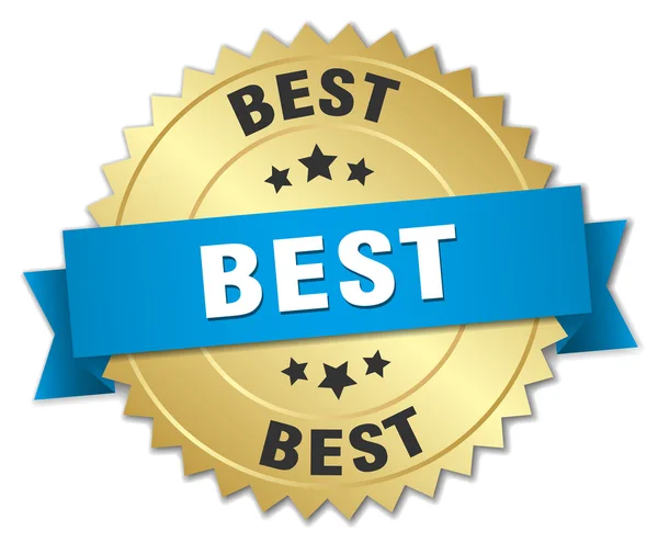 Meilleur badge en or 3d avec ruban bleu — Image vectorielle
