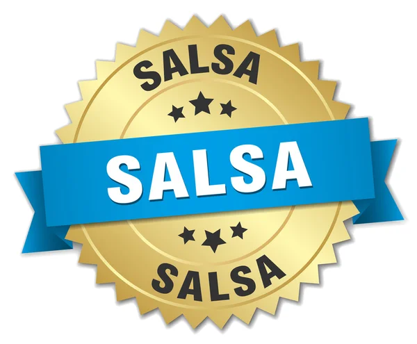 Salsa 3d goldenes Abzeichen mit blauem Band — Stockvektor