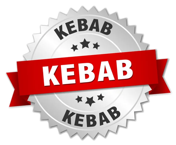 Kebab placa de plata 3d con cinta roja — Vector de stock