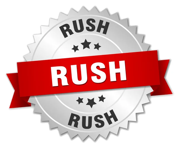 Rush 3D-zilveren badge met rood lint — Stockvector