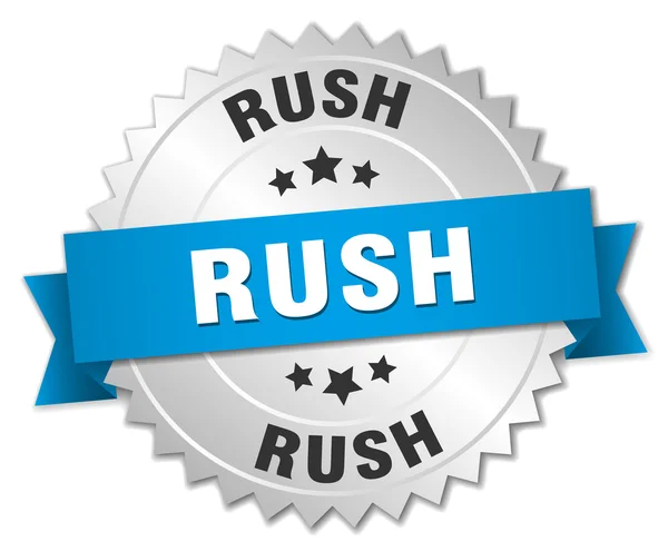 Rush 3d серебряный значок с голубой лентой — стоковый вектор