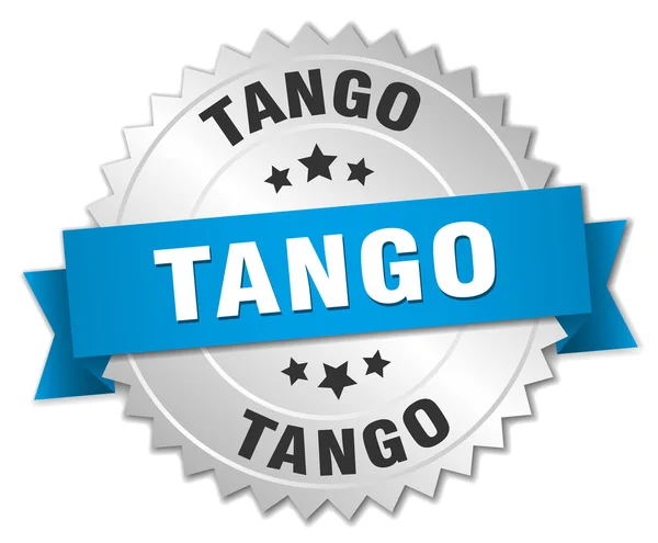 Badge tango argent 3d avec ruban bleu — Image vectorielle