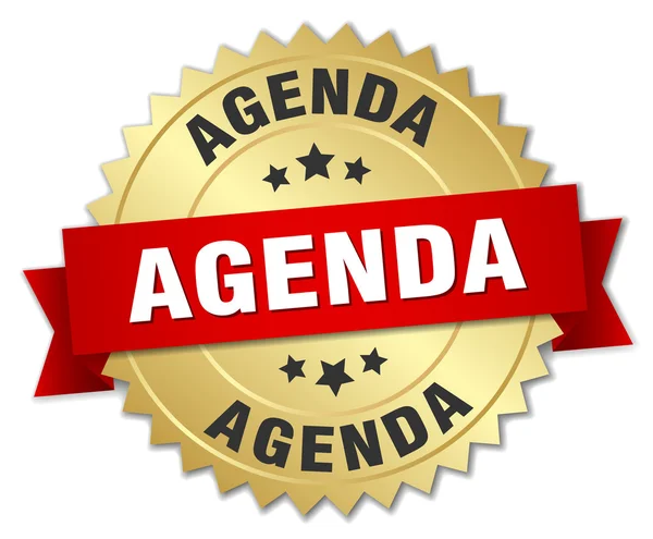 Agenda 3d gouden badge met rood lint — Stockvector