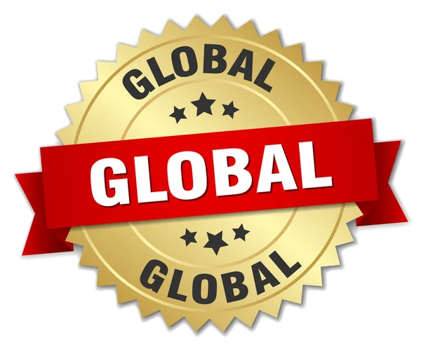 Placa de oro 3d global con cinta roja — Vector de stock