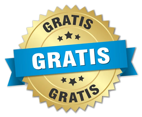 Emblema de ouro 3d gratis com fita azul —  Vetores de Stock