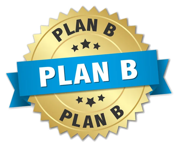 Plano b emblema de ouro 3d com fita azul — Vetor de Stock