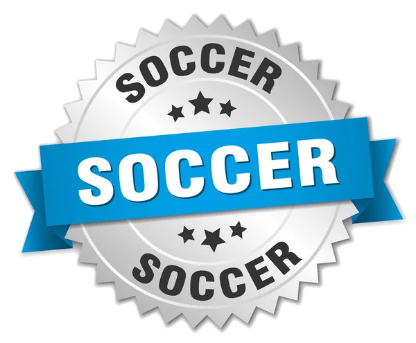 Badge football argent 3d avec ruban bleu — Image vectorielle