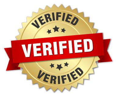 verified 3d gold badge with red ribbon clipart