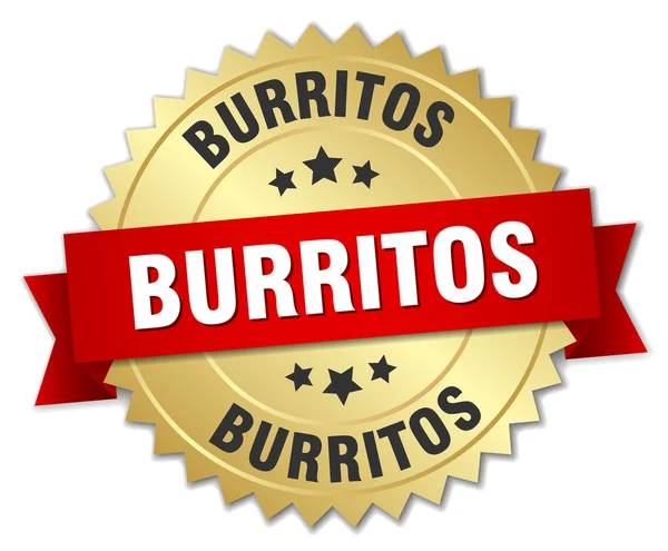 Burritos 3d zlatý odznak s červenou stužku — Stockový vektor