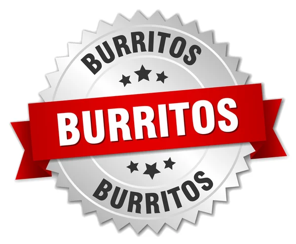 Burrito's 3D-zilveren badge met rood lint — Stockvector