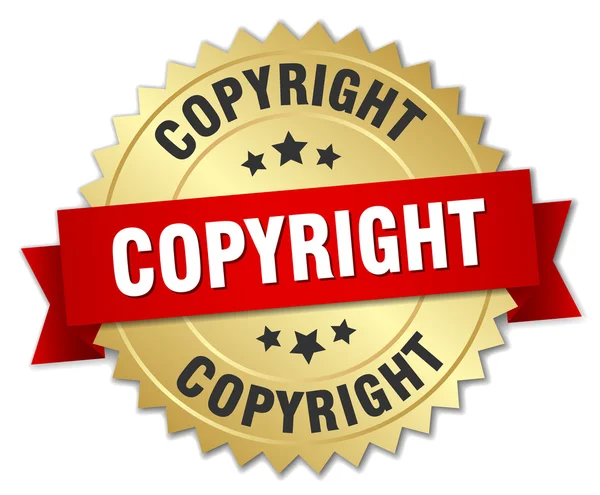 Copyright 3d hedersutmärkelse i guld med rött band — Stock vektor