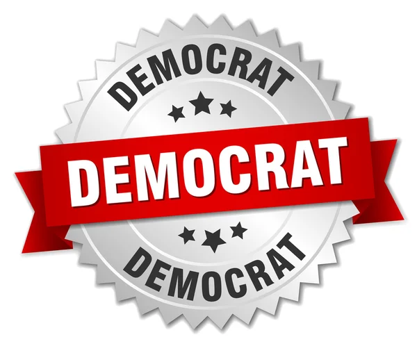 Δημοκράτης 3d σήμα ασημένια με κόκκινη κορδέλα — Διανυσματικό Αρχείο