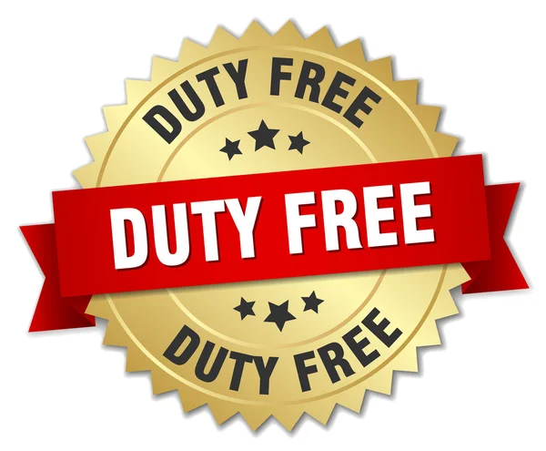 Duty free 3d zlatý odznak s červenou stužku — Stockový vektor