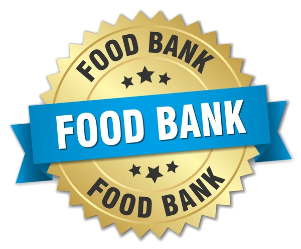 食物银行 3d 金徽章与蓝丝带 — 图库矢量图片