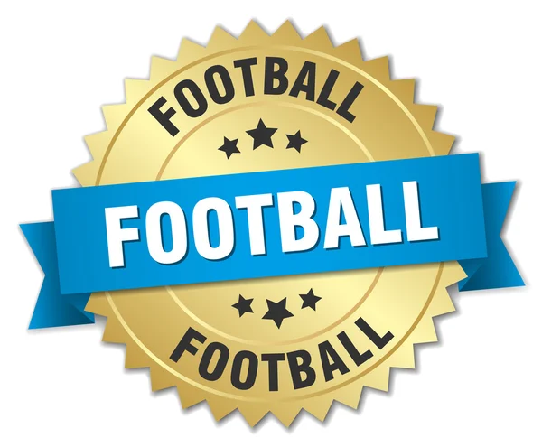 Badge football 3d or avec ruban bleu — Image vectorielle