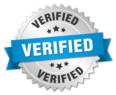 verified 3d silver badge with blue ribbon clipart