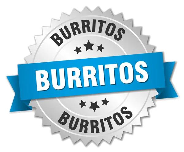 Burritos 3d distintivo d'argento con nastro blu — Vettoriale Stock