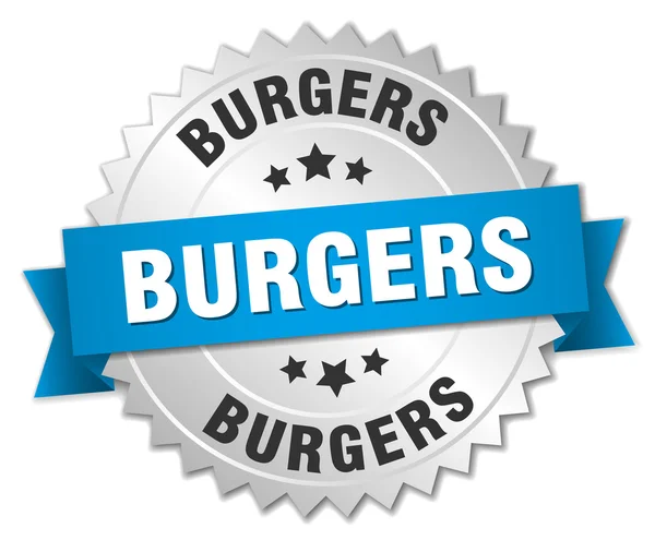 Hamburger 3d silver badge con nastro blu — Vettoriale Stock