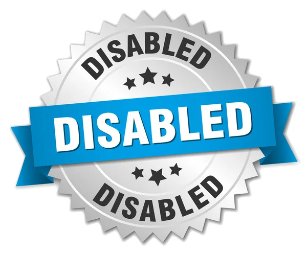 Badge disabili 3d argento con nastro blu — Vettoriale Stock