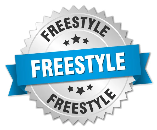 Freestyle emblema de prata 3d com fita azul — Vetor de Stock