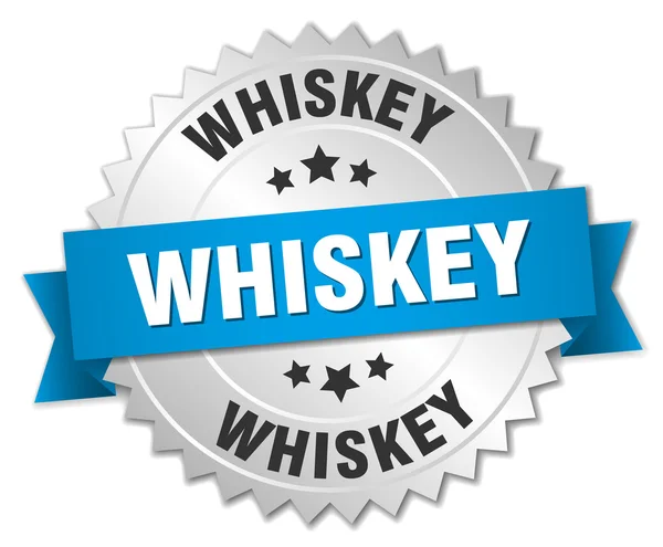 Insignia de plata de whisky 3d con cinta azul — Archivo Imágenes Vectoriales