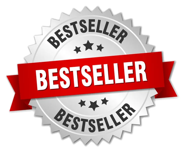 Best-seller emblema de prata 3d com fita vermelha — Vetor de Stock