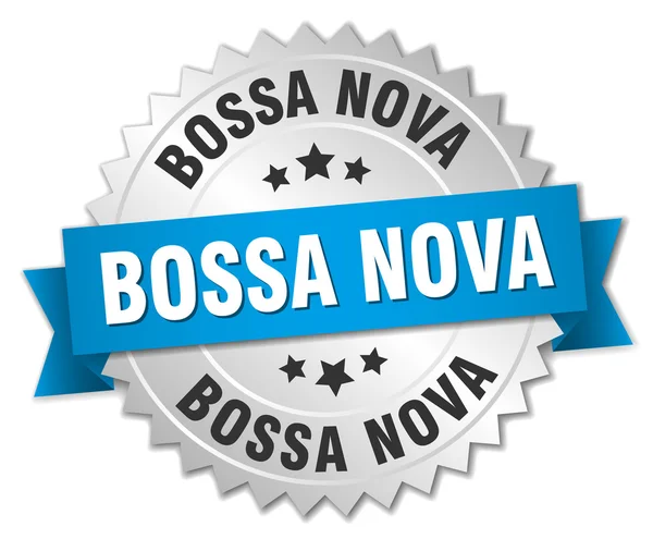 Badge bossa nova 3d argento con nastro blu — Vettoriale Stock