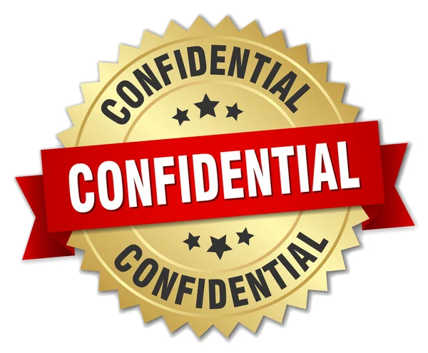 Confidential 3d gold badge with red ribbon — Stock Vector