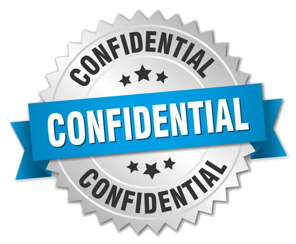 Confidential 3d silver badge with blue ribbon — Stock Vector