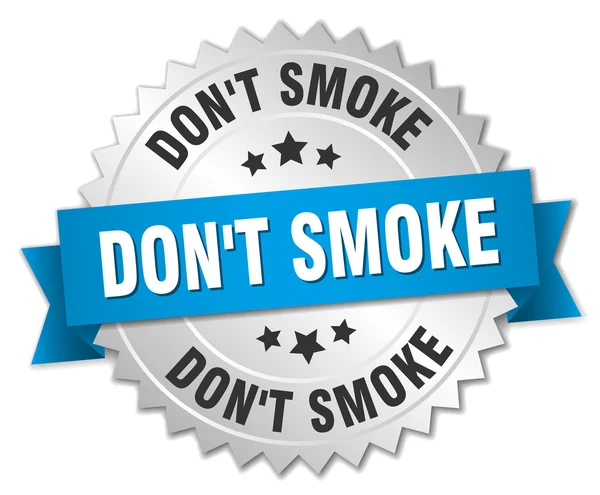 Nekuřte, 3d stříbrný odznak s modrou stužkou — Stockový vektor